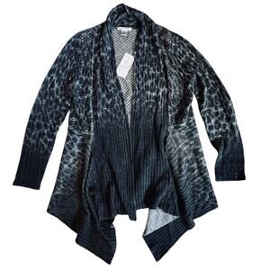 Alberto Makali Women’s NWT Sz L Gray Leopard Cardigan Sweater Crochet Ribbed